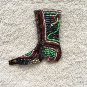 Artist Made Beaded Cowboy Boot Pin Brooch